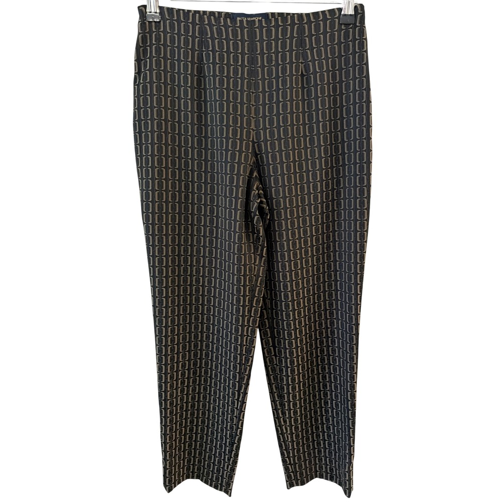Piazza Sempione Audrey Italian Jacquard Slim Pants Black Gold Geometric Sz40 US4